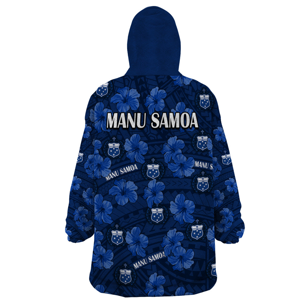 Manu Samoa Rugby Wearable Blanket Hoodie Polynesian Style With Hibiscus - Vibe Hoodie Shop