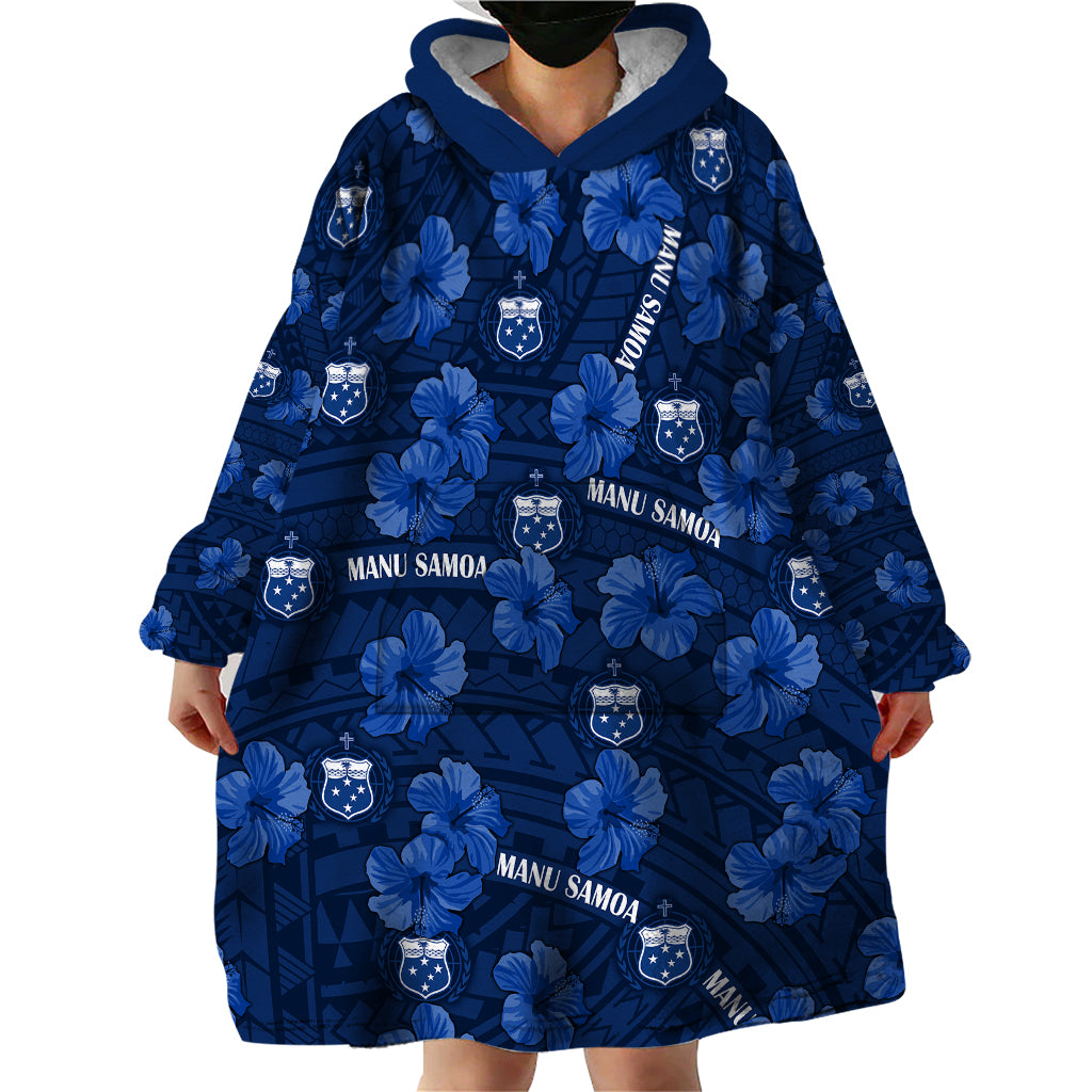 Manu Samoa Rugby Wearable Blanket Hoodie Polynesian Style With Hibiscus - Vibe Hoodie Shop