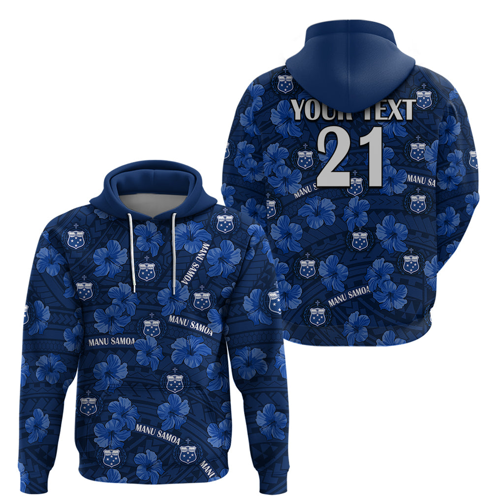 (Custom Text And Number) Manu Samoa Rugby Hoodie Polynesian Style With Hibiscus LT9 - Vibe Hoodie Shop