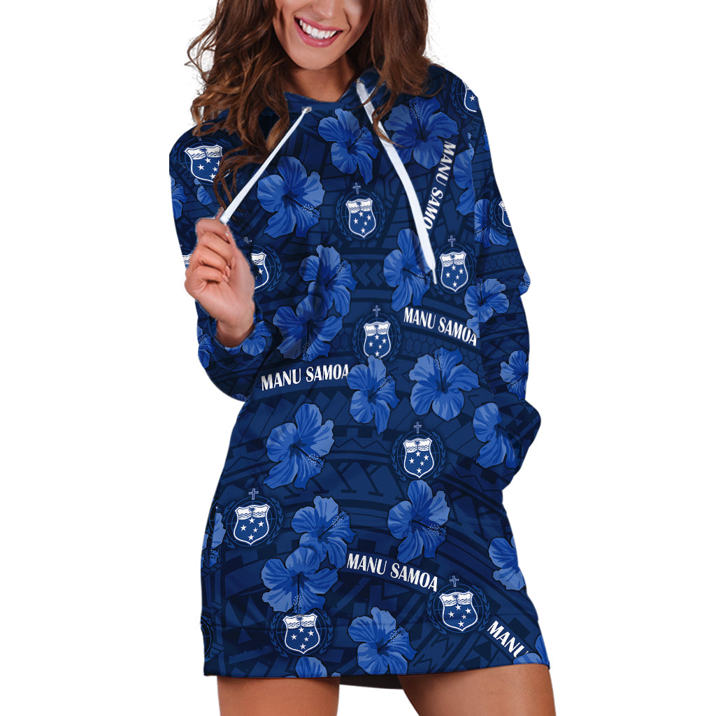 (Custom Text And Number) Manu Samoa Rugby Hoodie Dress Polynesian Style With Hibiscus - Vibe Hoodie Shop