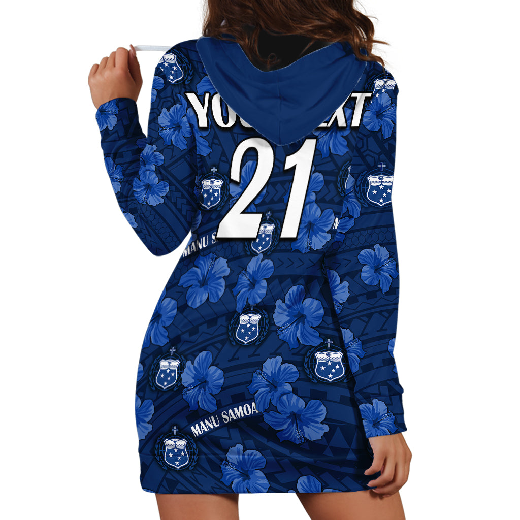 (Custom Text And Number) Manu Samoa Rugby Hoodie Dress Polynesian Style With Hibiscus - Vibe Hoodie Shop