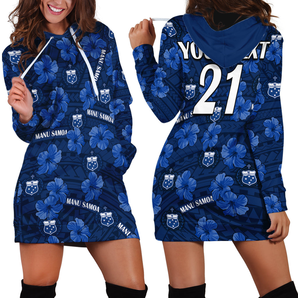 (Custom Text And Number) Manu Samoa Rugby Hoodie Dress Polynesian Style With Hibiscus - Vibe Hoodie Shop