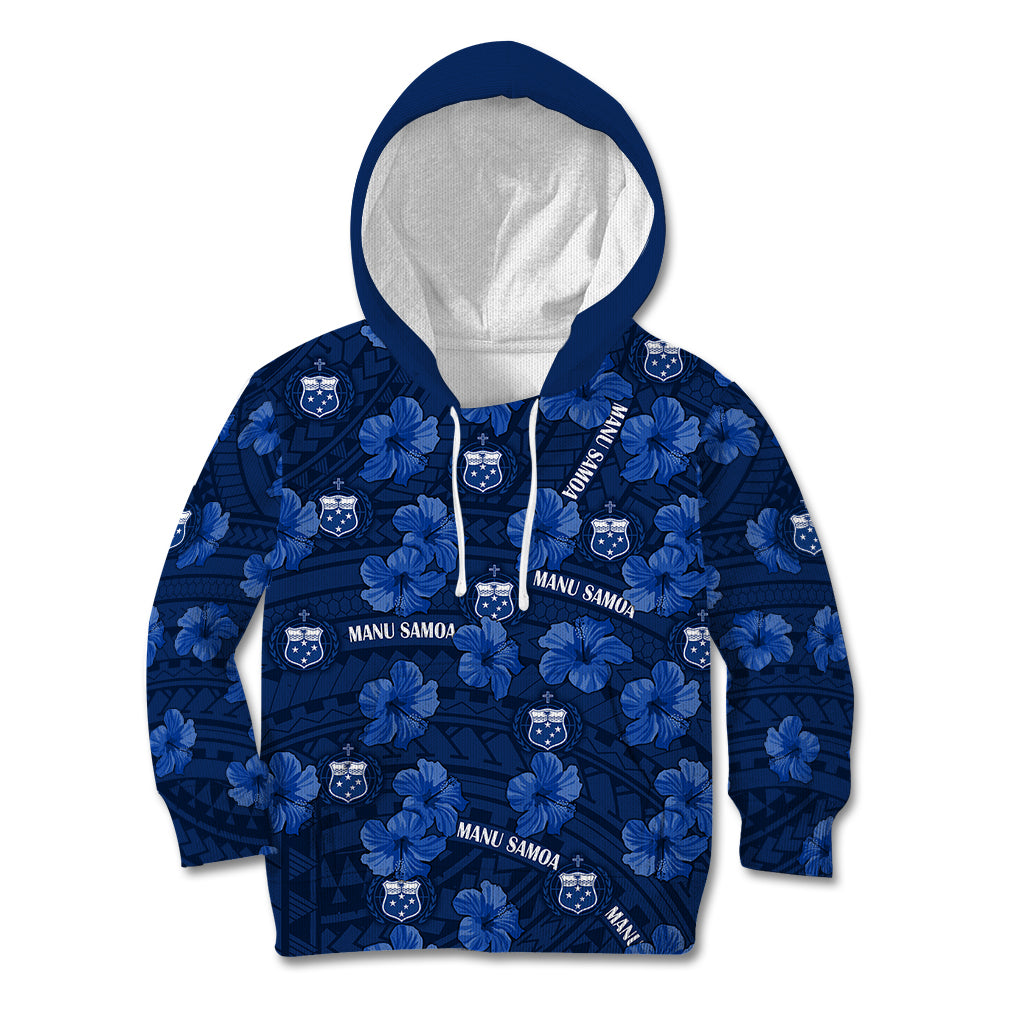 (Custom Text And Number) Manu Samoa Rugby Kid Hoodie Polynesian Style With Hibiscus - Vibe Hoodie Shop