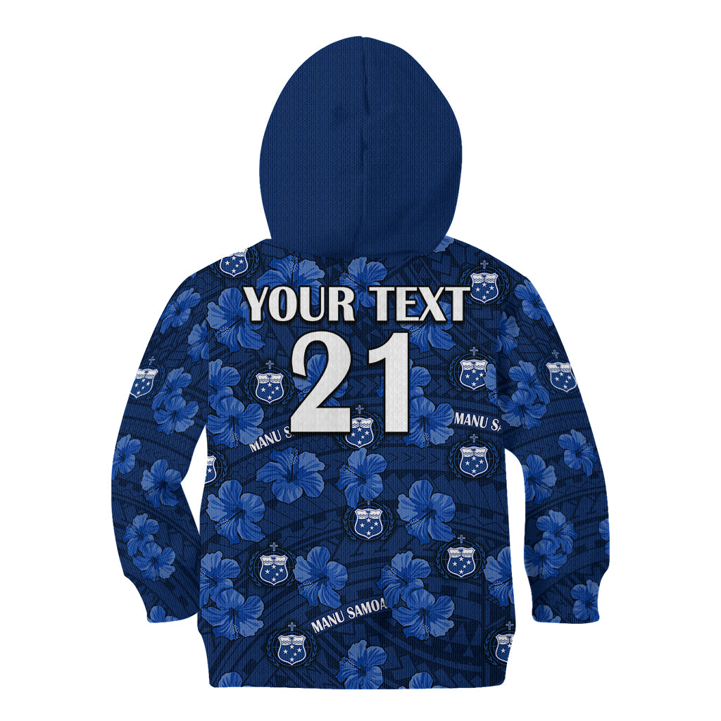 (Custom Text And Number) Manu Samoa Rugby Kid Hoodie Polynesian Style With Hibiscus - Vibe Hoodie Shop