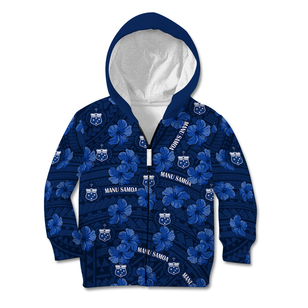 (Custom Text And Number) Manu Samoa Rugby Kid Hoodie Polynesian Style With Hibiscus - Vibe Hoodie Shop