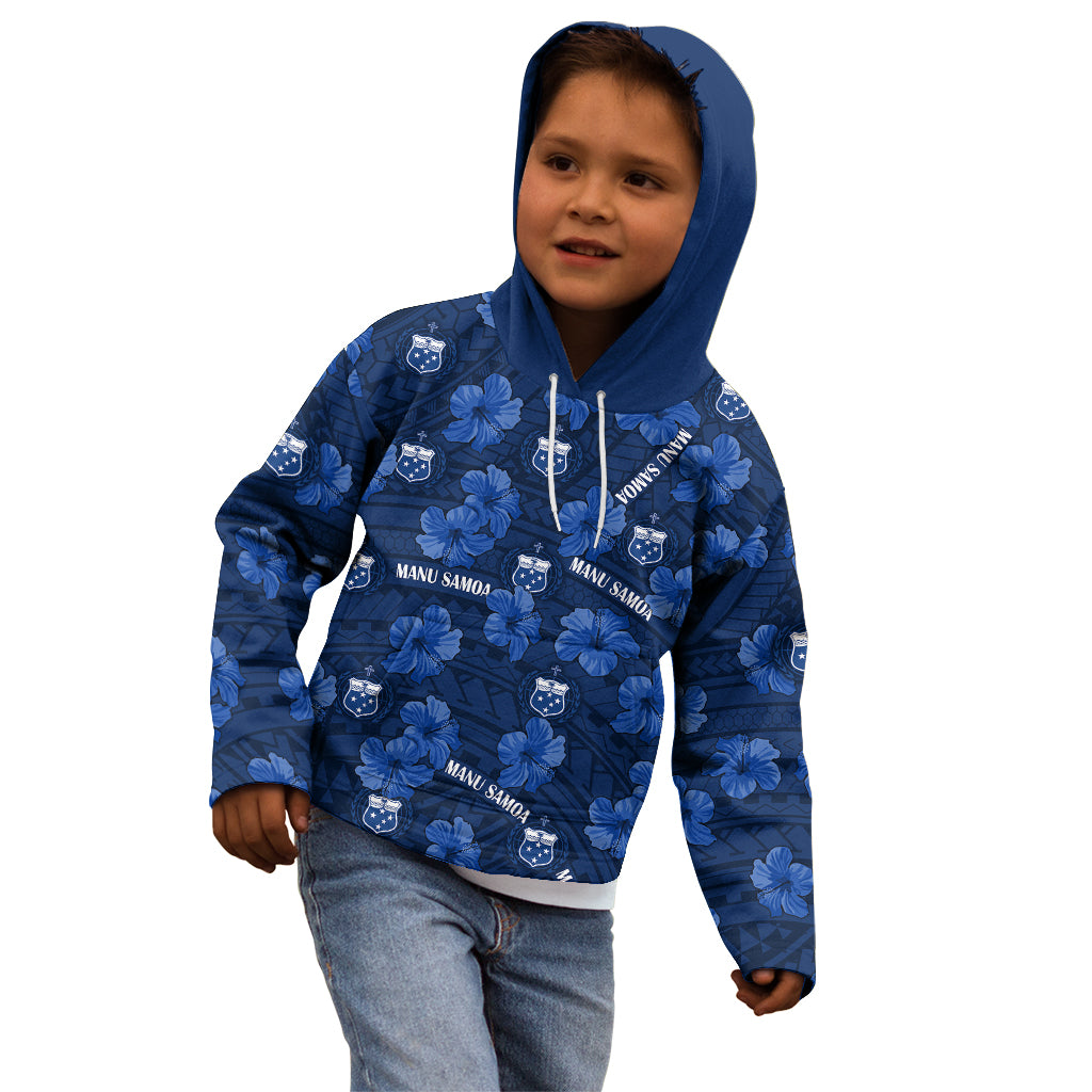 (Custom Text And Number) Manu Samoa Rugby Kid Hoodie Polynesian Style With Hibiscus - Vibe Hoodie Shop