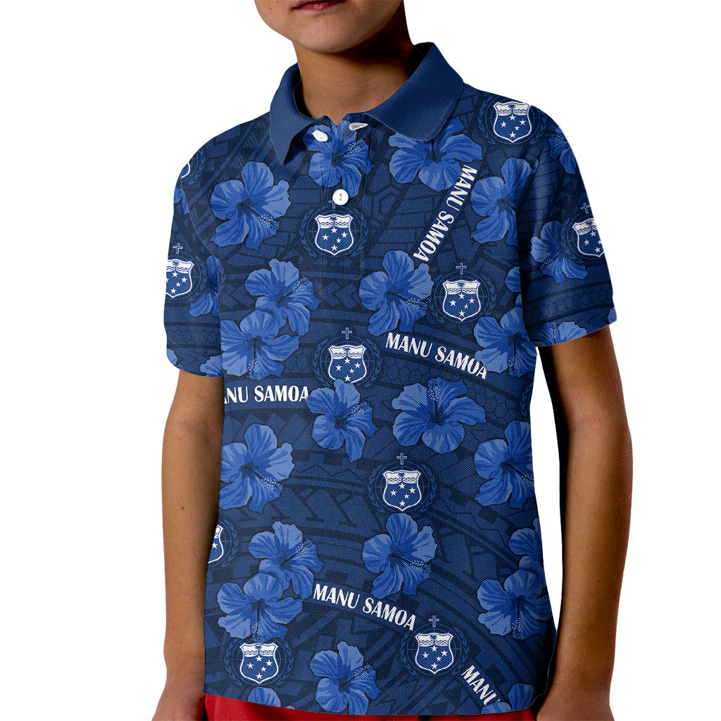 (Custom Text And Number) Manu Samoa Rugby Kid Polo Shirt Polynesian Style With Hibiscus - Vibe Hoodie Shop