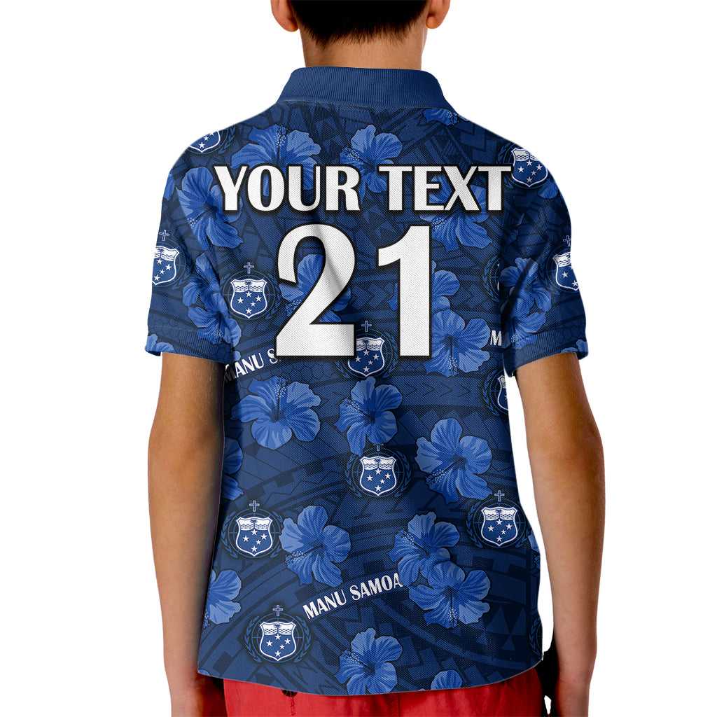 (Custom Text And Number) Manu Samoa Rugby Kid Polo Shirt Polynesian Style With Hibiscus - Vibe Hoodie Shop