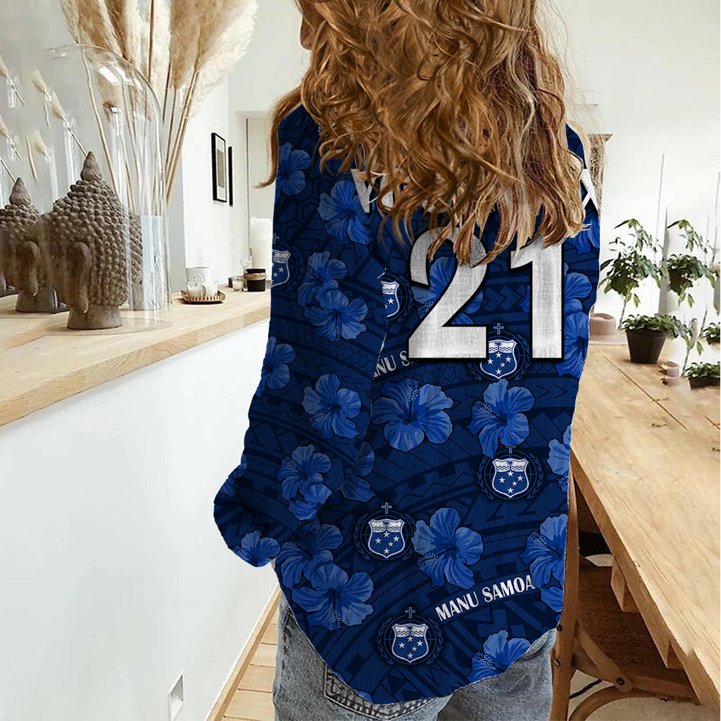 (Custom Text And Number) Manu Samoa Rugby Women Casual Shirt Polynesian Style With Hibiscus - Vibe Hoodie Shop