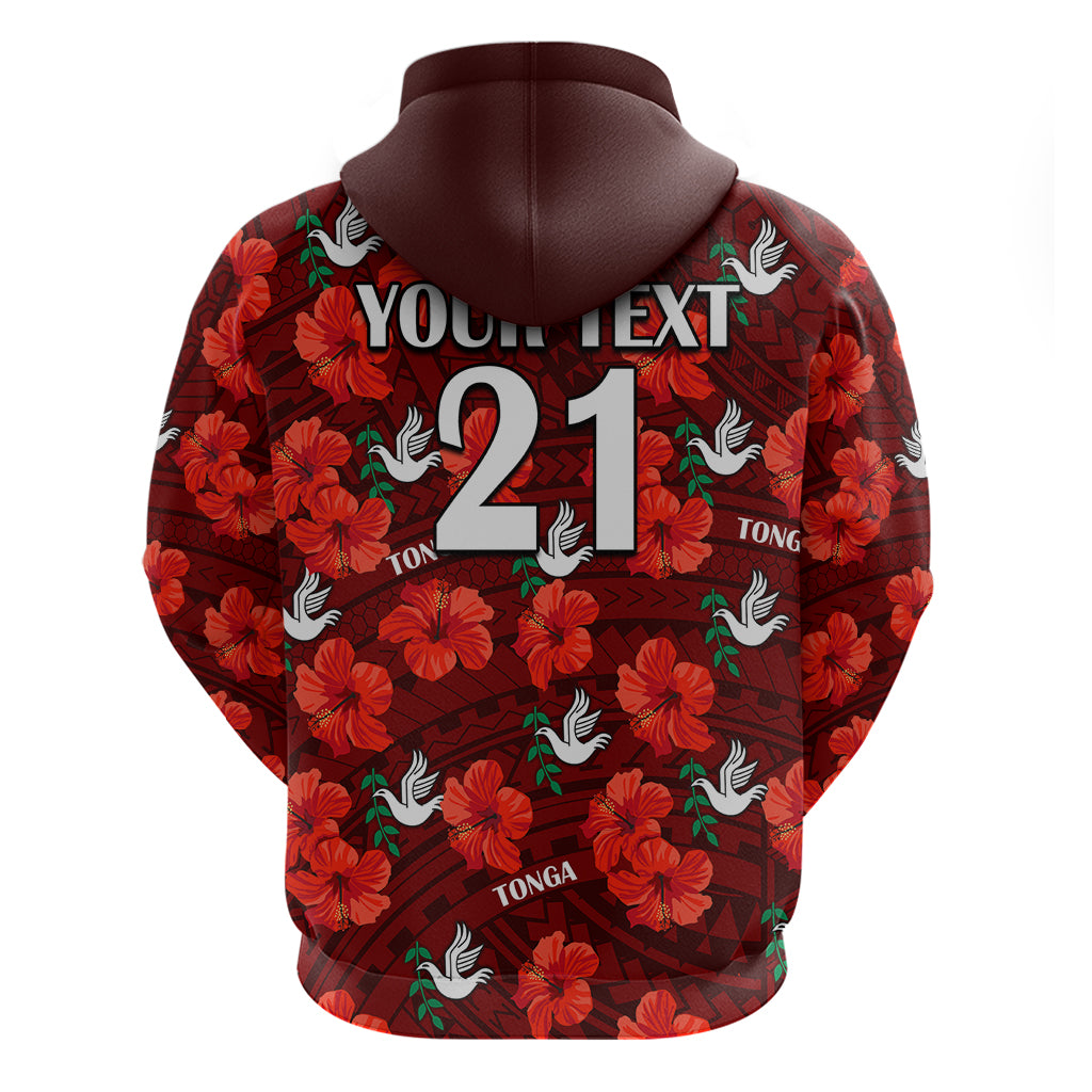 (Custom Text And Number) Tonga Rugby Hoodie Polynesian Style With Hibiscus LT9 - Vibe Hoodie Shop