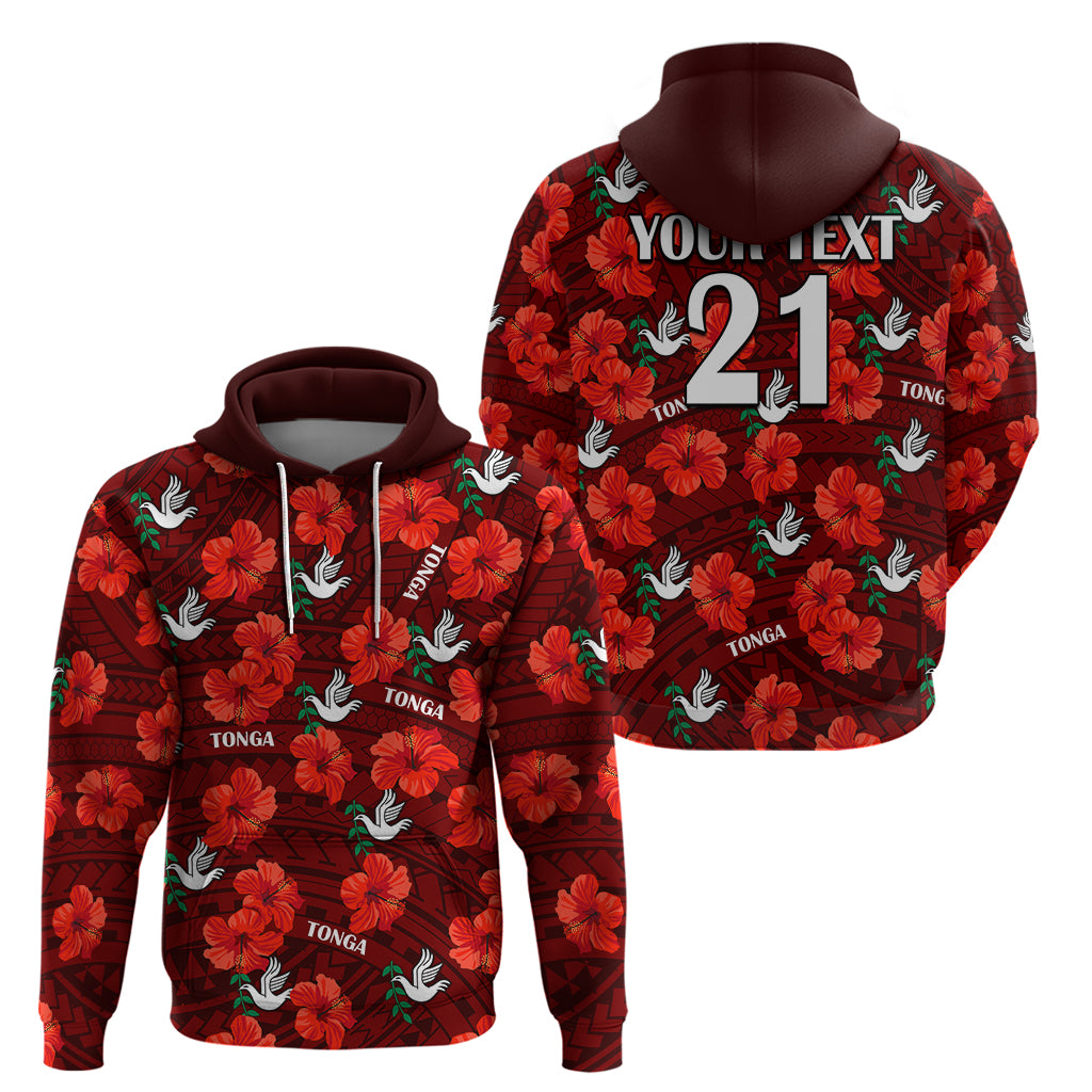 (Custom Text And Number) Tonga Rugby Hoodie Polynesian Style With Hibiscus LT9 - Vibe Hoodie Shop