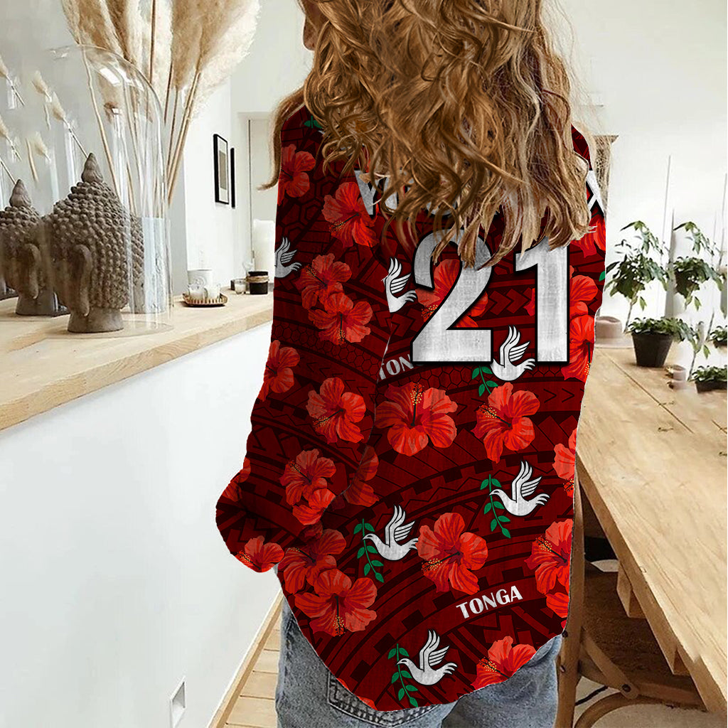 (Custom Text And Number) Tonga Rugby Women Casual Shirt Polynesian Style With Hibiscus - Vibe Hoodie Shop