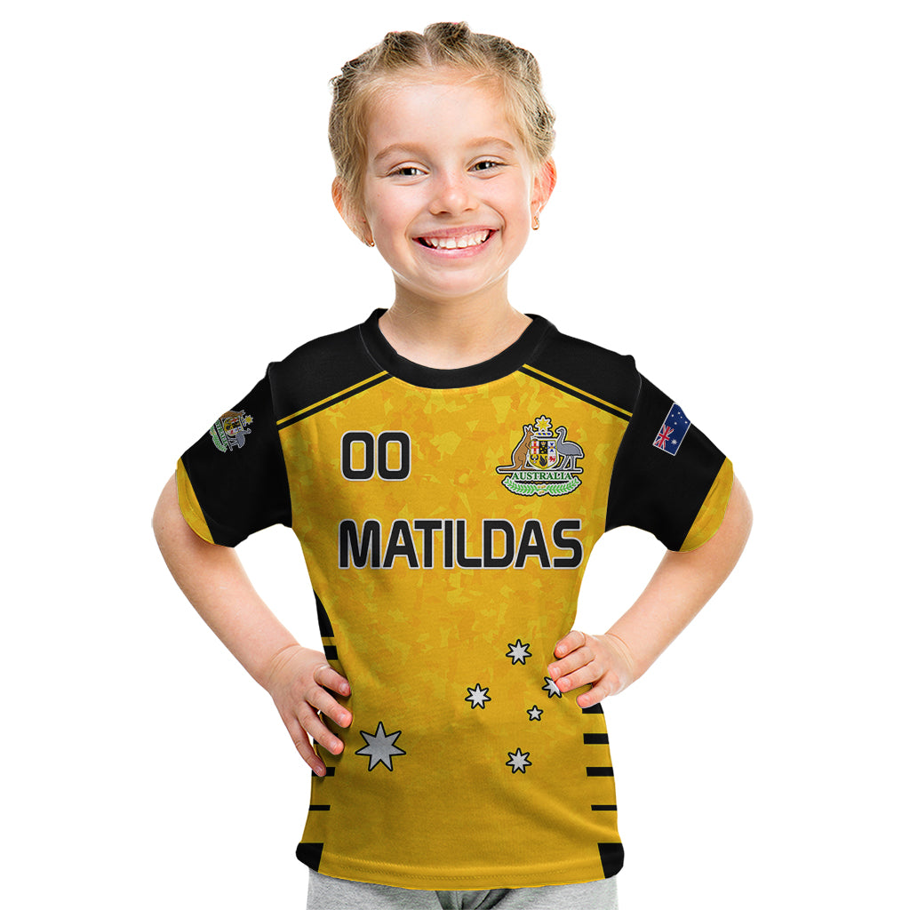 Custom Australia Soccer Kid T Shirt Matildas 2023 Socceroos Black Vibe - Vibe Hoodie Shop