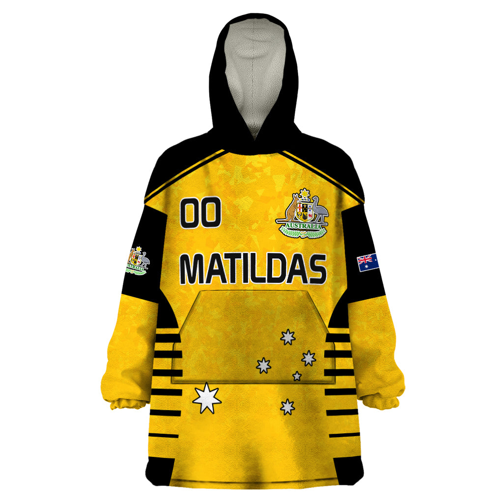 Custom Australia Soccer Wearable Blanket Hoodie Matildas 2023 Socceroos Black Vibe - Vibe Hoodie Shop