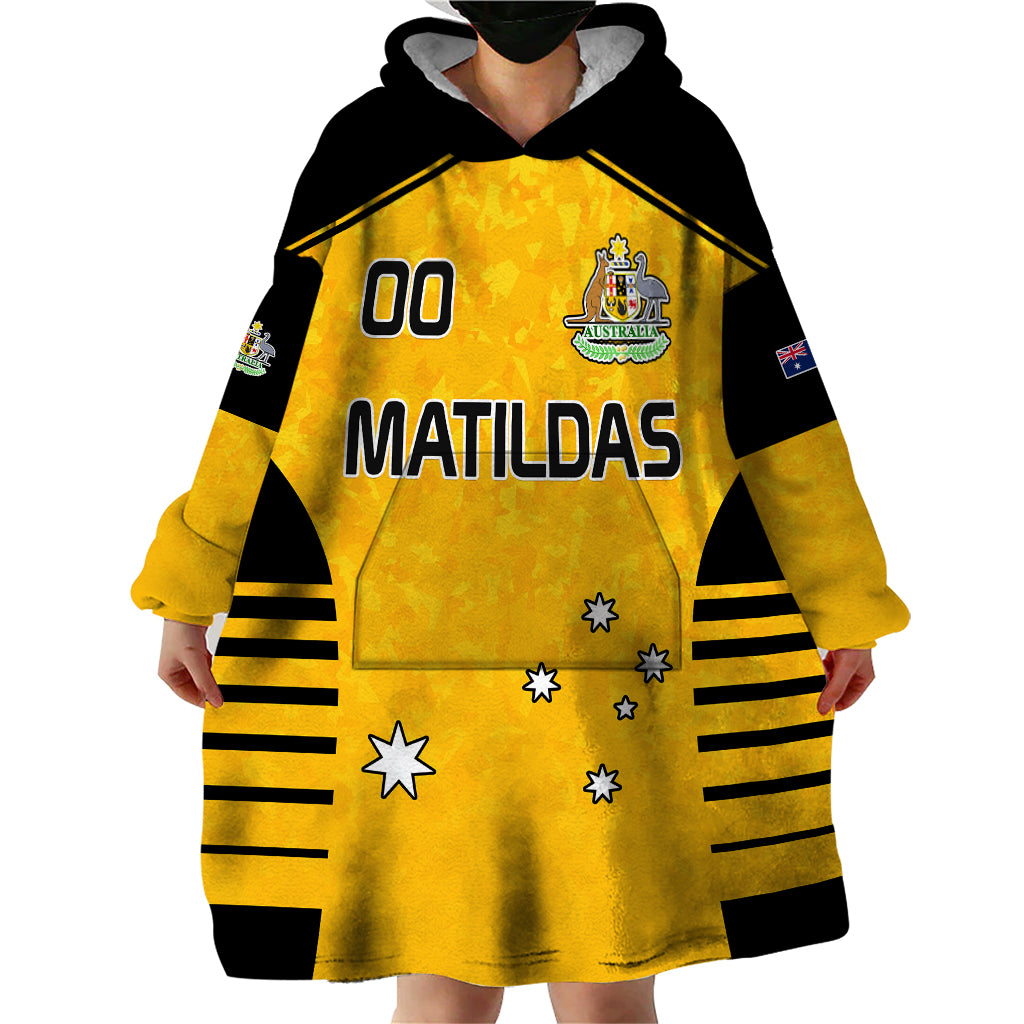 Custom Australia Soccer Wearable Blanket Hoodie Matildas 2023 Socceroos Black Vibe - Vibe Hoodie Shop