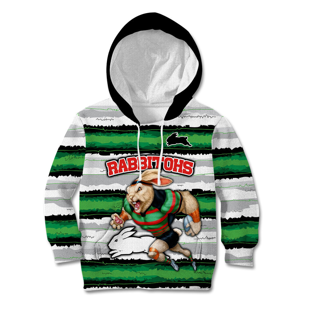 Custom Rabbitohs Mascot Rugby Kid Hoodie The Souths Go Champions - Vibe Hoodie Shop