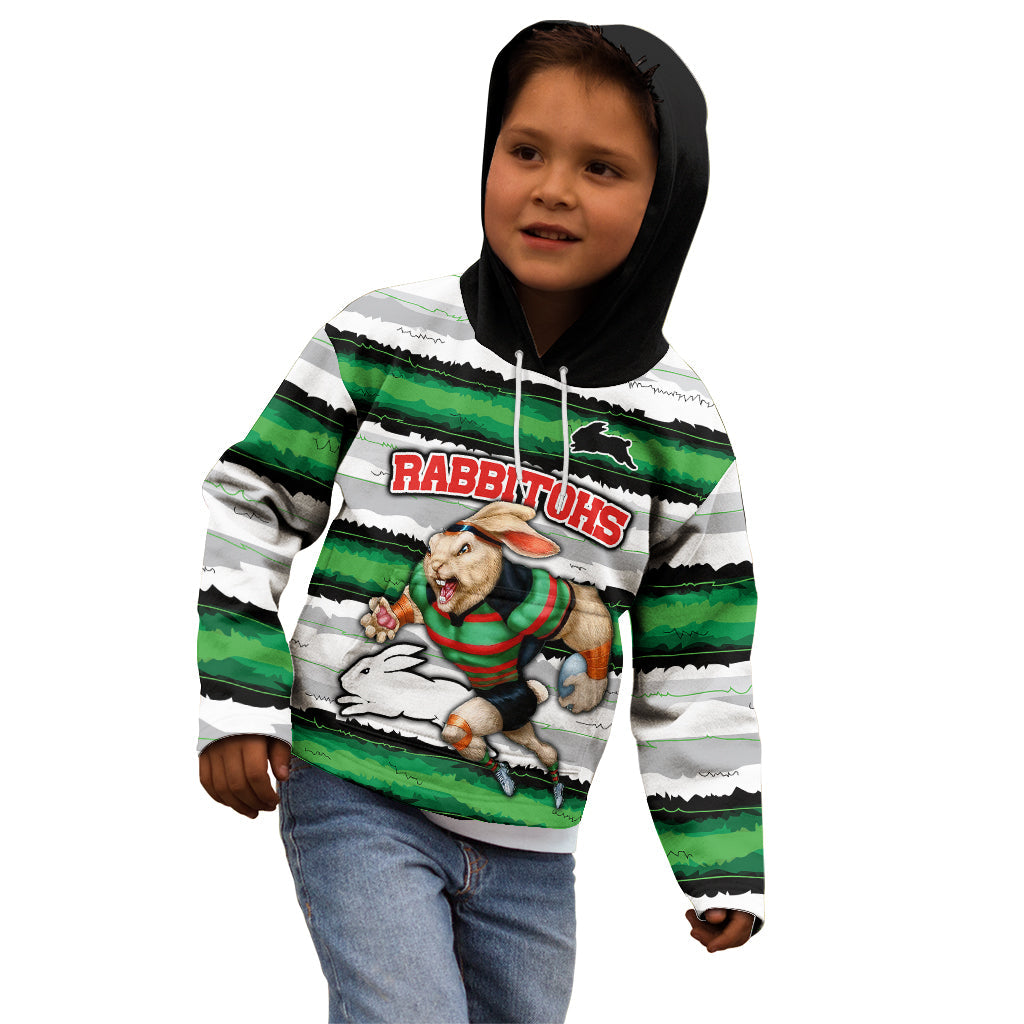 Custom Rabbitohs Mascot Rugby Kid Hoodie The Souths Go Champions - Vibe Hoodie Shop