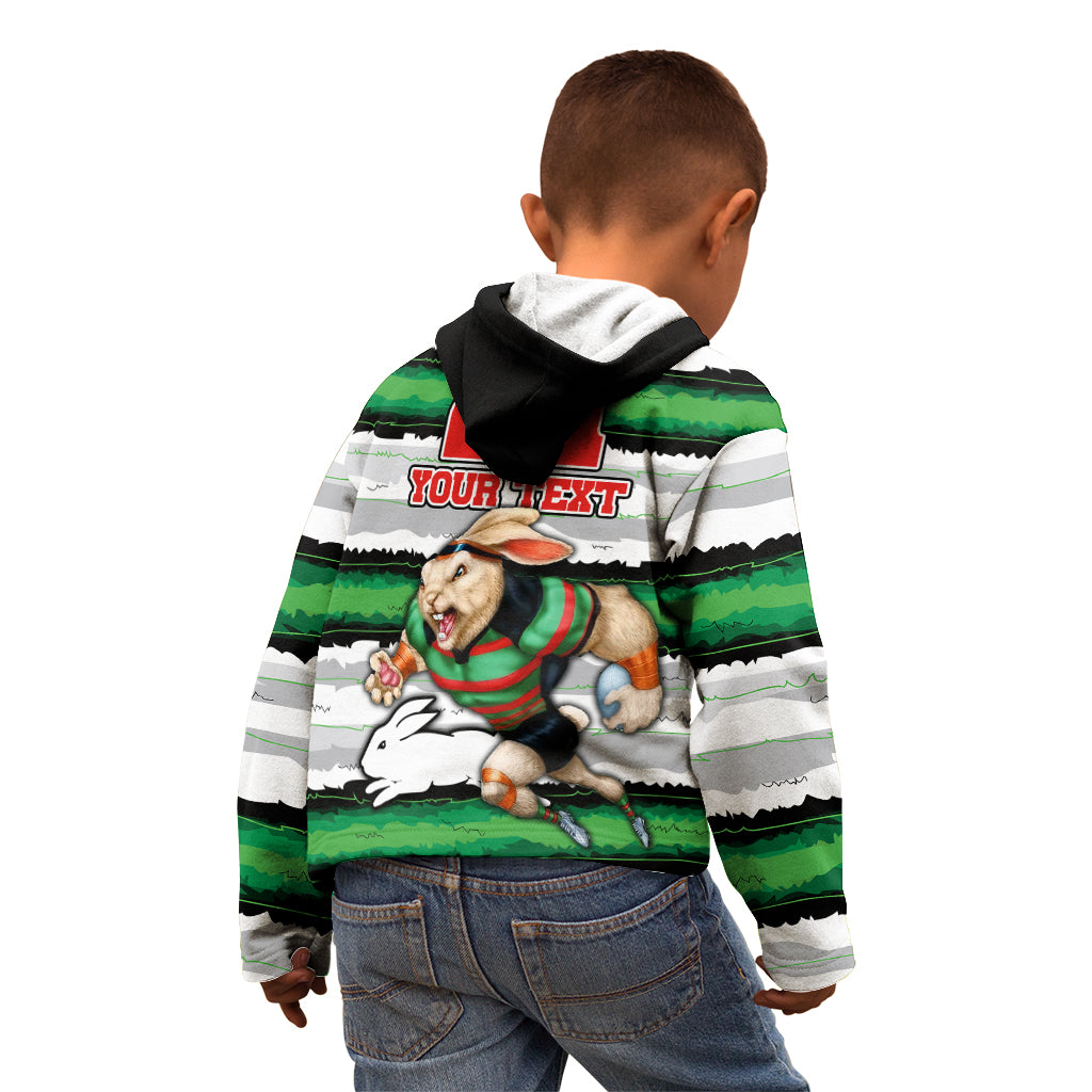 Custom Rabbitohs Mascot Rugby Kid Hoodie The Souths Go Champions - Vibe Hoodie Shop