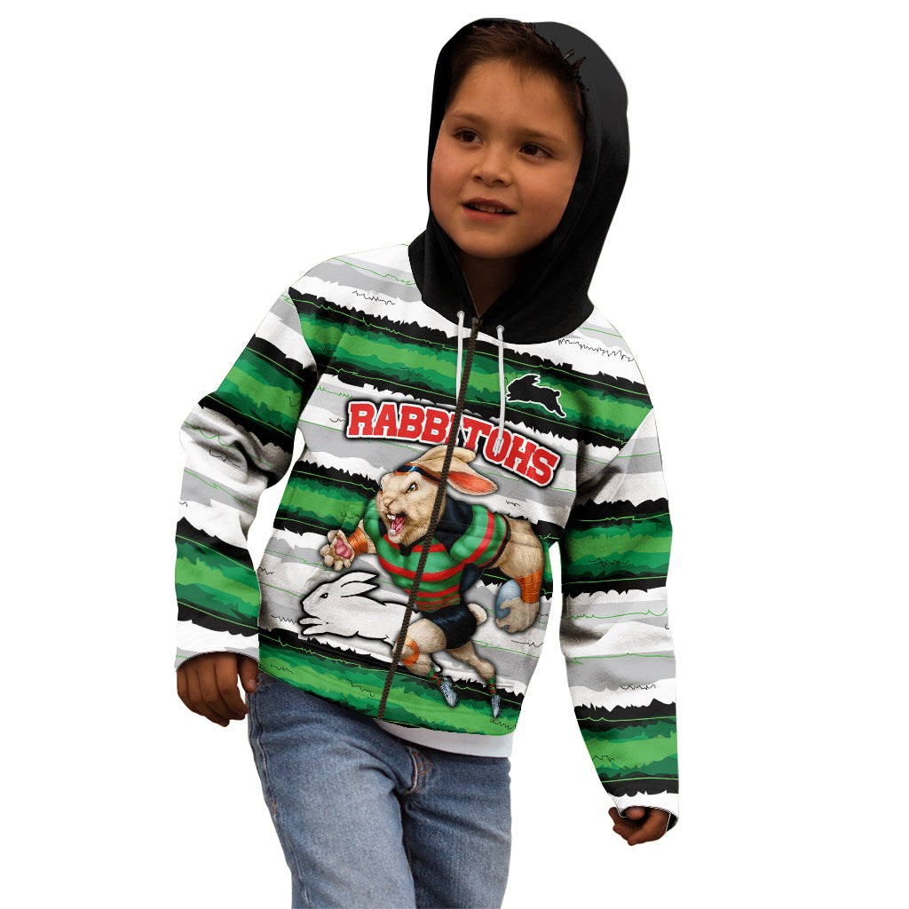 Custom Rabbitohs Mascot Rugby Kid Hoodie The Souths Go Champions - Vibe Hoodie Shop