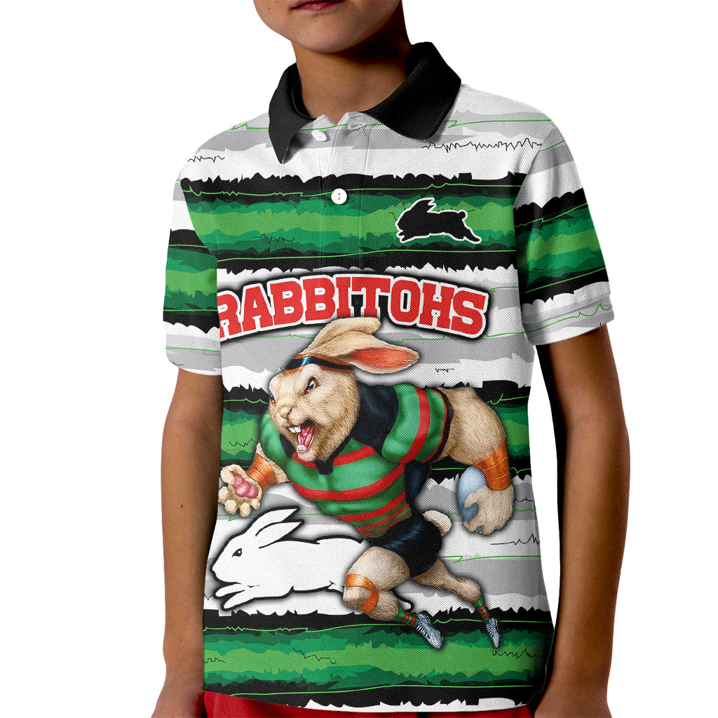 Custom Rabbitohs Mascot Rugby Kid Polo Shirt The Souths Go Champions - Vibe Hoodie Shop