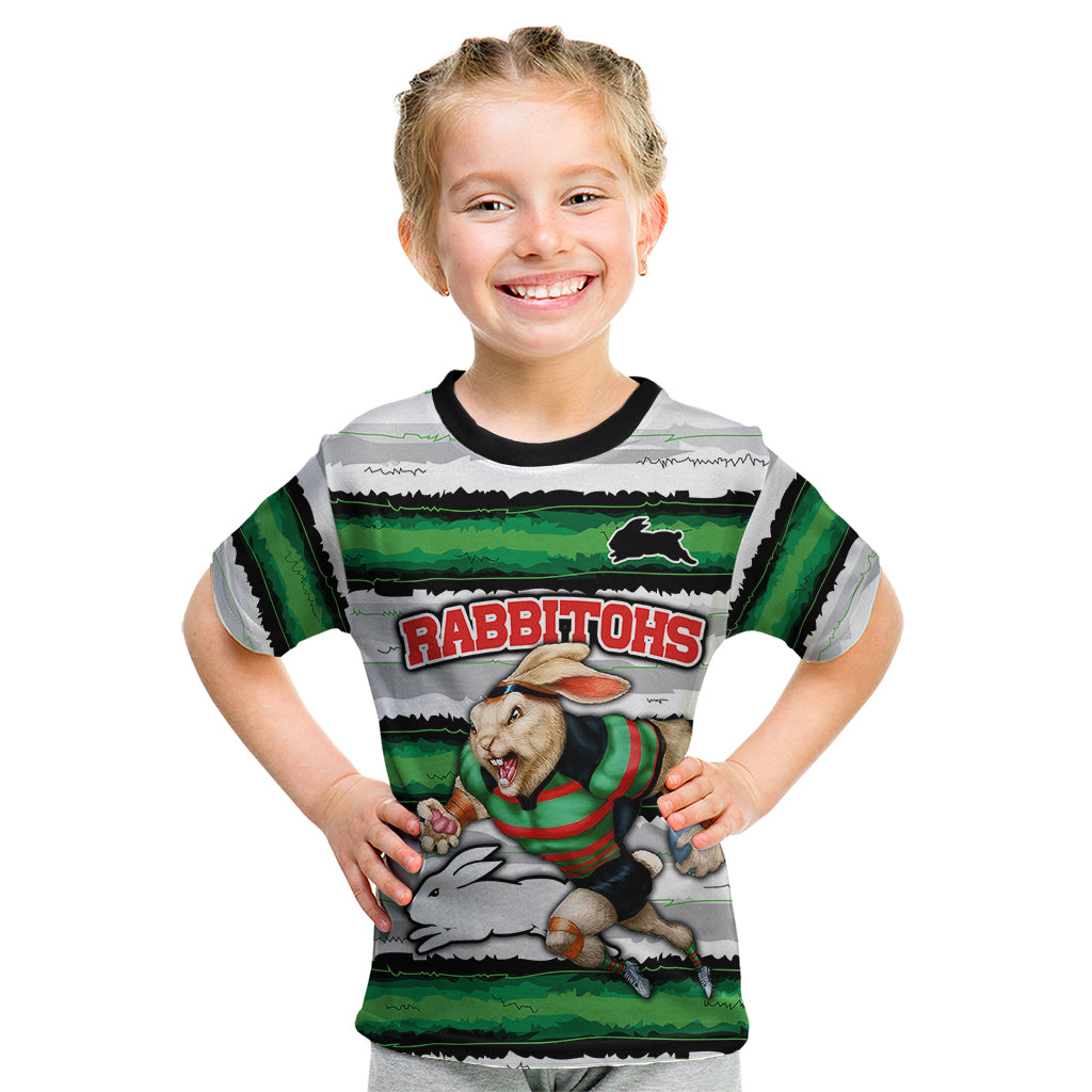 Custom Rabbitohs Mascot Rugby Kid T Shirt The Souths Go Champions - Vibe Hoodie Shop