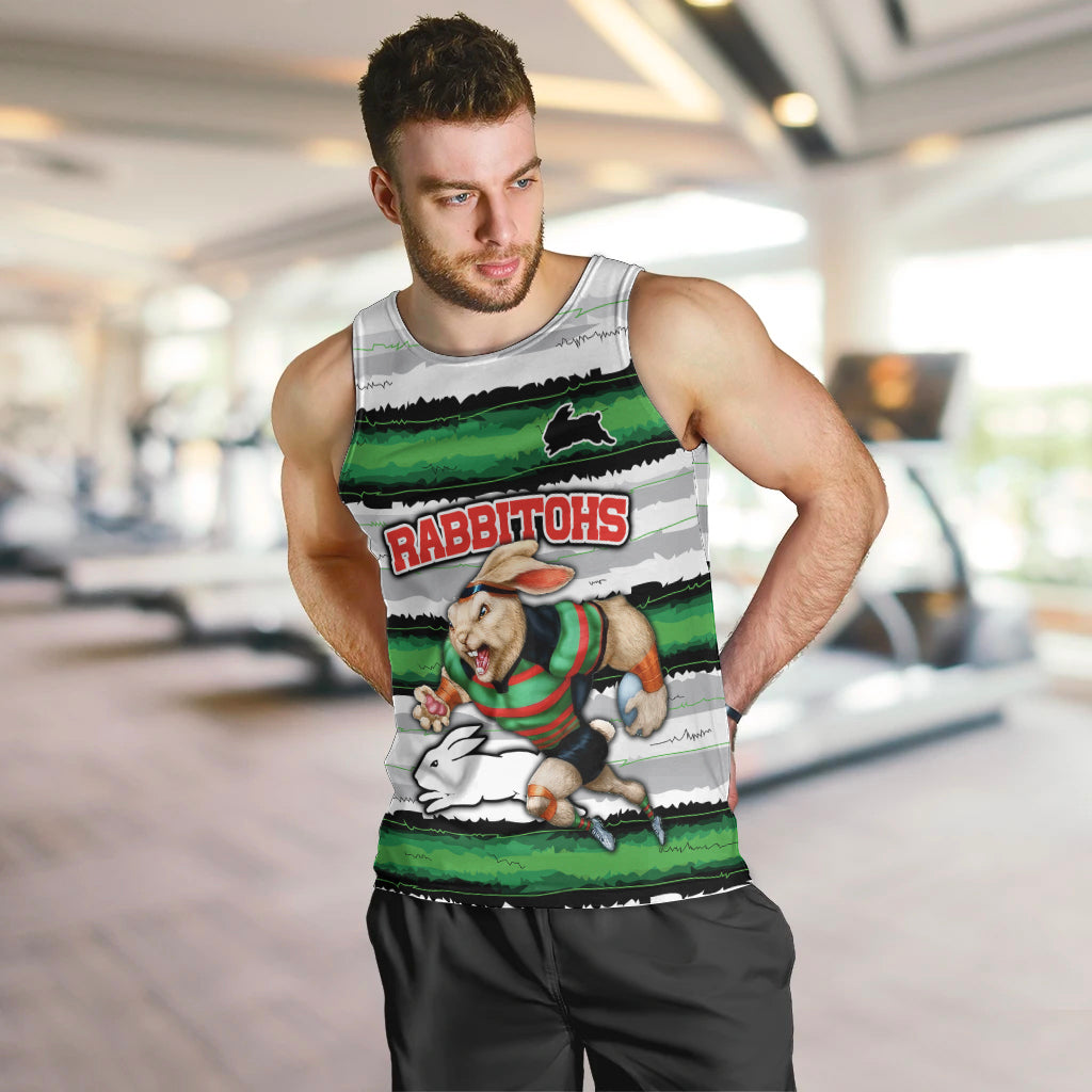 Custom Rabbitohs Mascot Rugby Men Tank Top The Souths Go Champions - Vibe Hoodie Shop