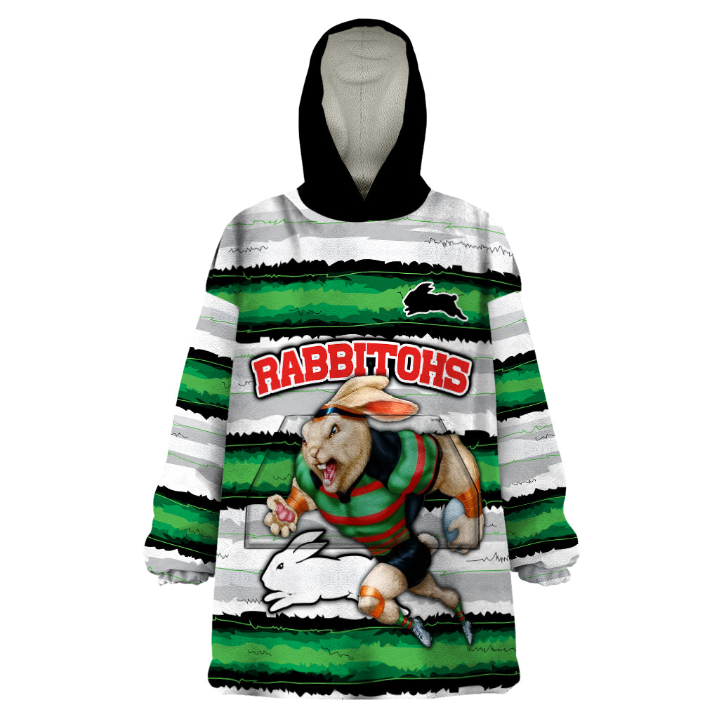 Custom Rabbitohs Mascot Rugby Wearable Blanket Hoodie The Souths Go Champions - Vibe Hoodie Shop