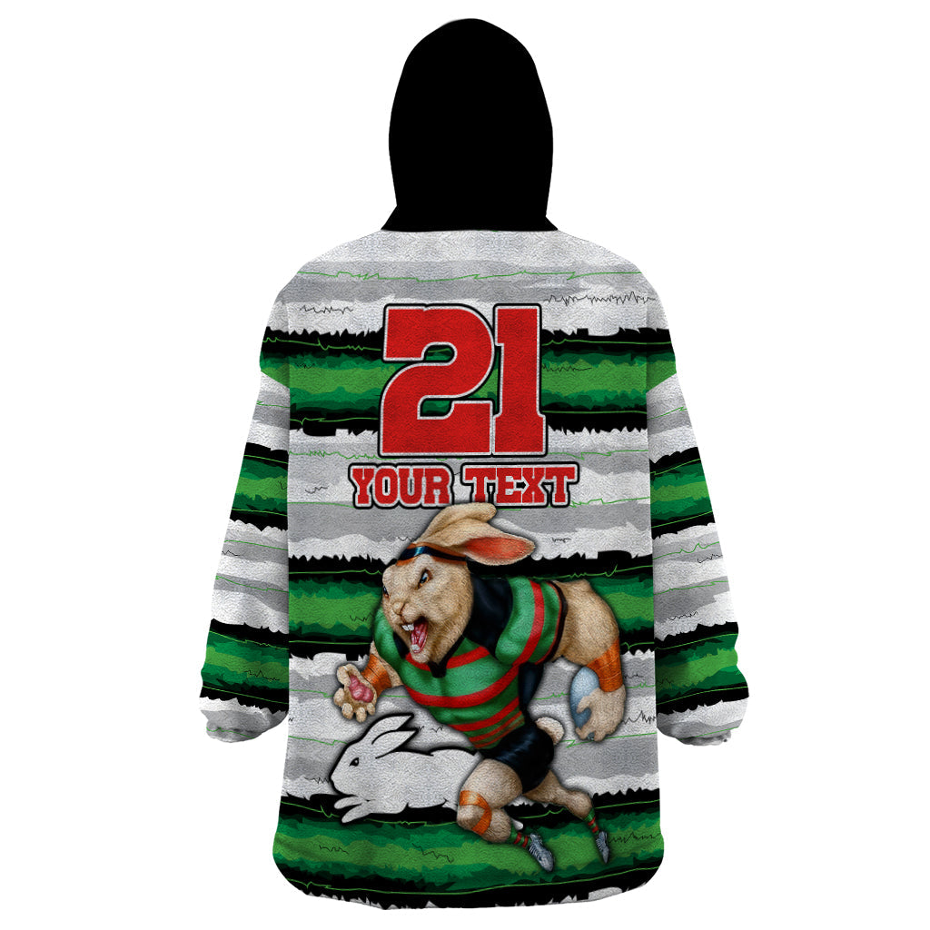 Custom Rabbitohs Mascot Rugby Wearable Blanket Hoodie The Souths Go Champions - Vibe Hoodie Shop