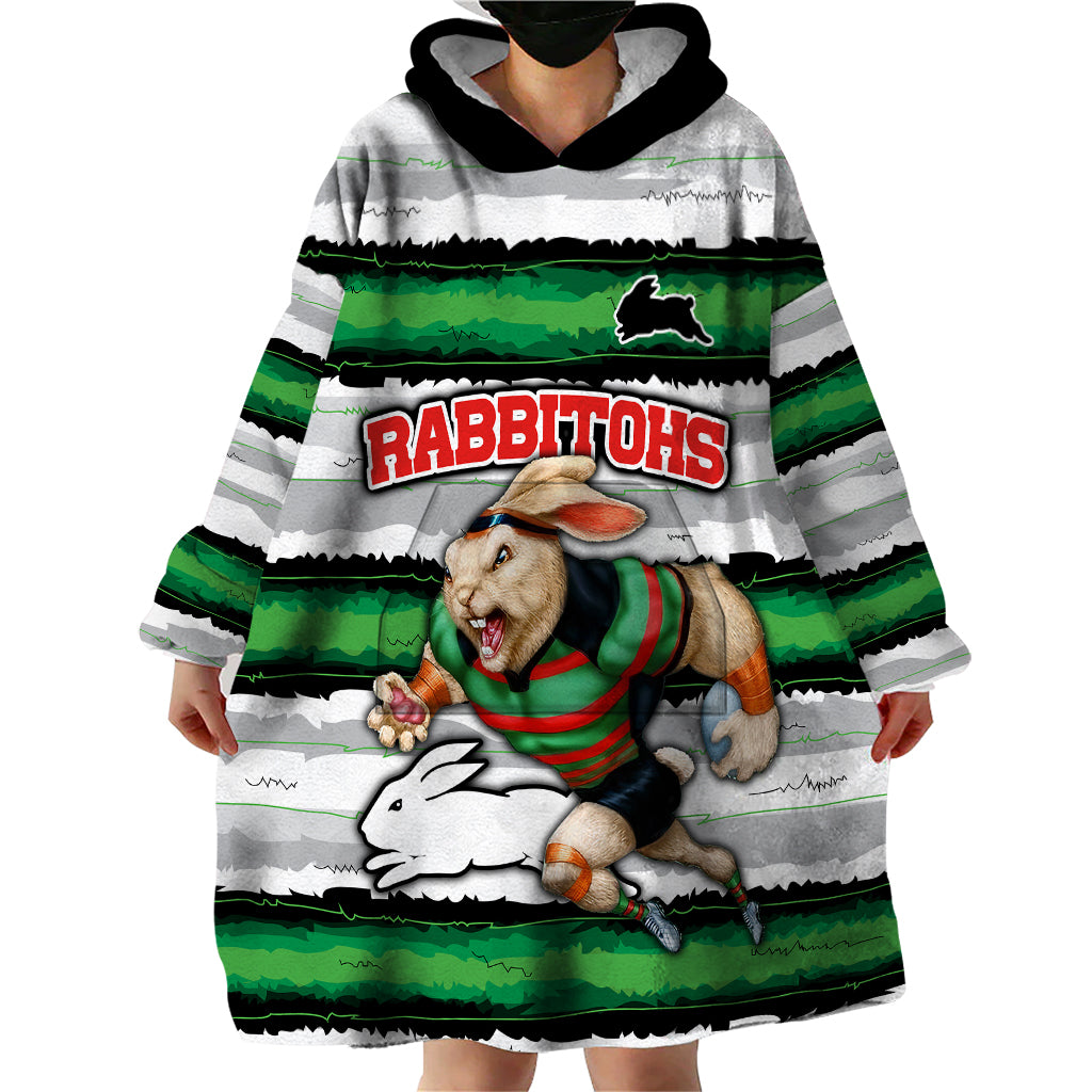 Custom Rabbitohs Mascot Rugby Wearable Blanket Hoodie The Souths Go Champions - Vibe Hoodie Shop