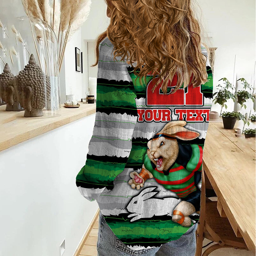 Custom Rabbitohs Mascot Rugby Women Casual Shirt The Souths Go Champions - Vibe Hoodie Shop