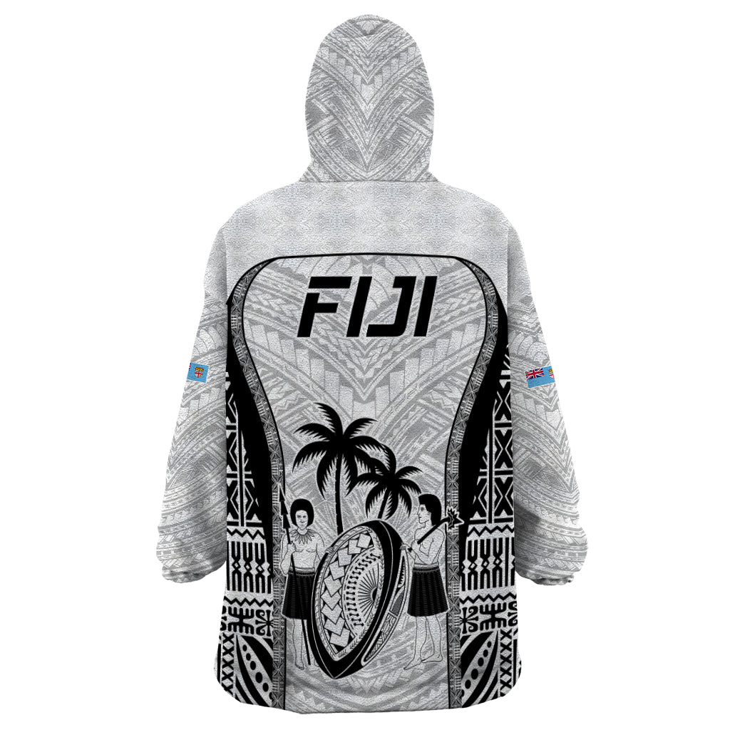 Fiji Rugby Wearable Blanket Hoodie Go Champions World Cup 2023 Tapa Unique White Vibe - Vibe Hoodie Shop