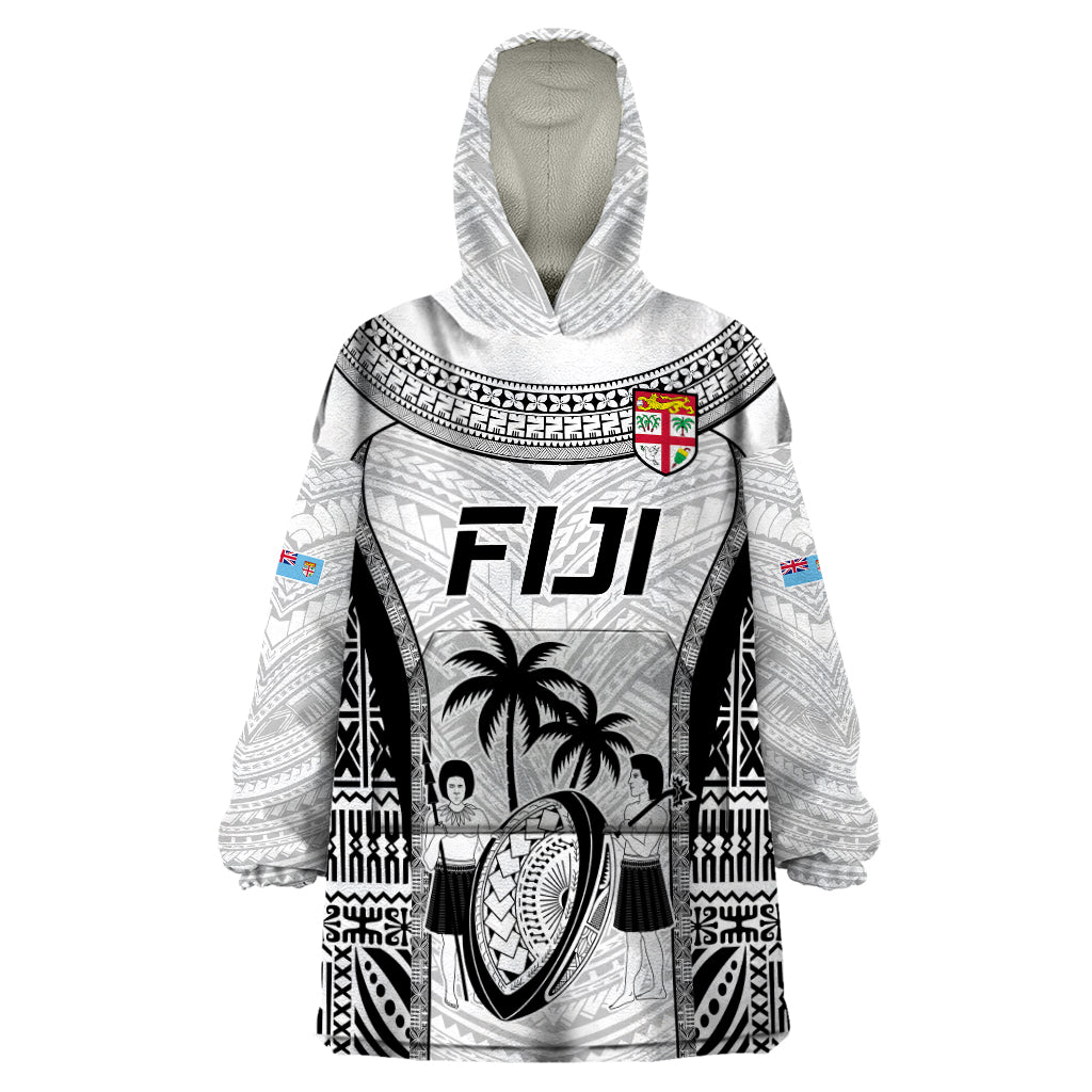 Custom Fiji Rugby Wearable Blanket Hoodie Go Champions World Cup 2023 Tapa Unique White Vibe - Vibe Hoodie Shop