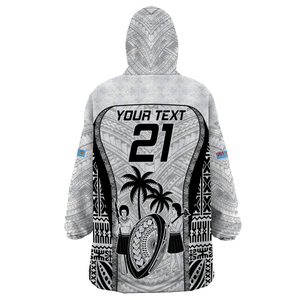 Custom Fiji Rugby Wearable Blanket Hoodie Go Champions World Cup 2023 Tapa Unique White Vibe - Vibe Hoodie Shop