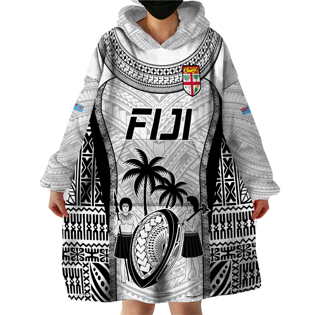 Custom Fiji Rugby Wearable Blanket Hoodie Go Champions World Cup 2023 Tapa Unique White Vibe - Vibe Hoodie Shop