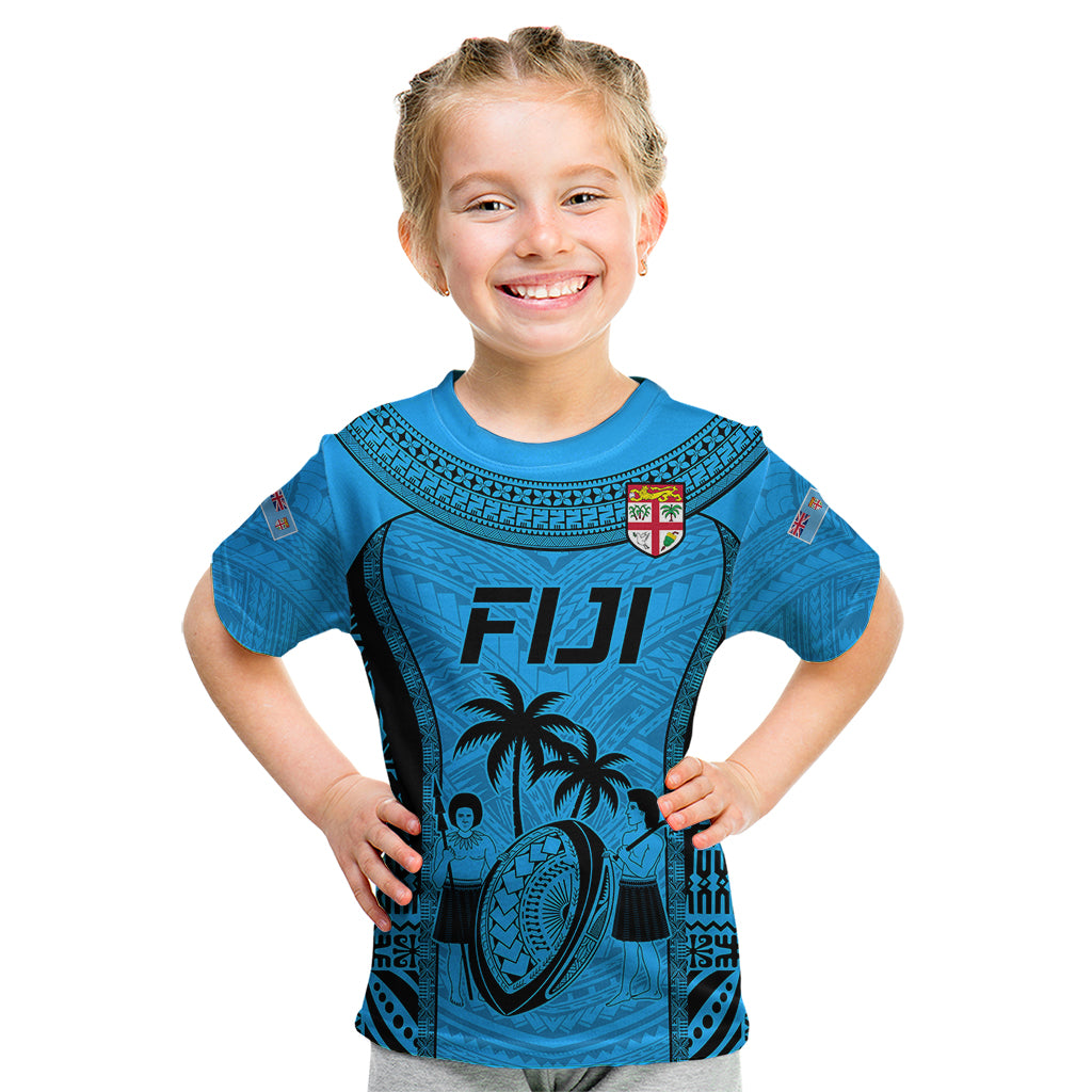 Fiji Rugby Kid T Shirt Go Champions World Cup 2023 Tapa Unique Blue Vibe - Vibe Hoodie Shop