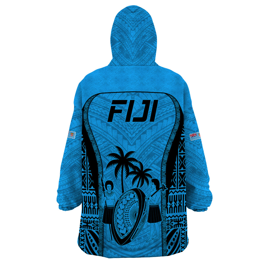 Fiji Rugby Wearable Blanket Hoodie Go Champions World Cup 2023 Tapa Unique Blue Vibe - Vibe Hoodie Shop