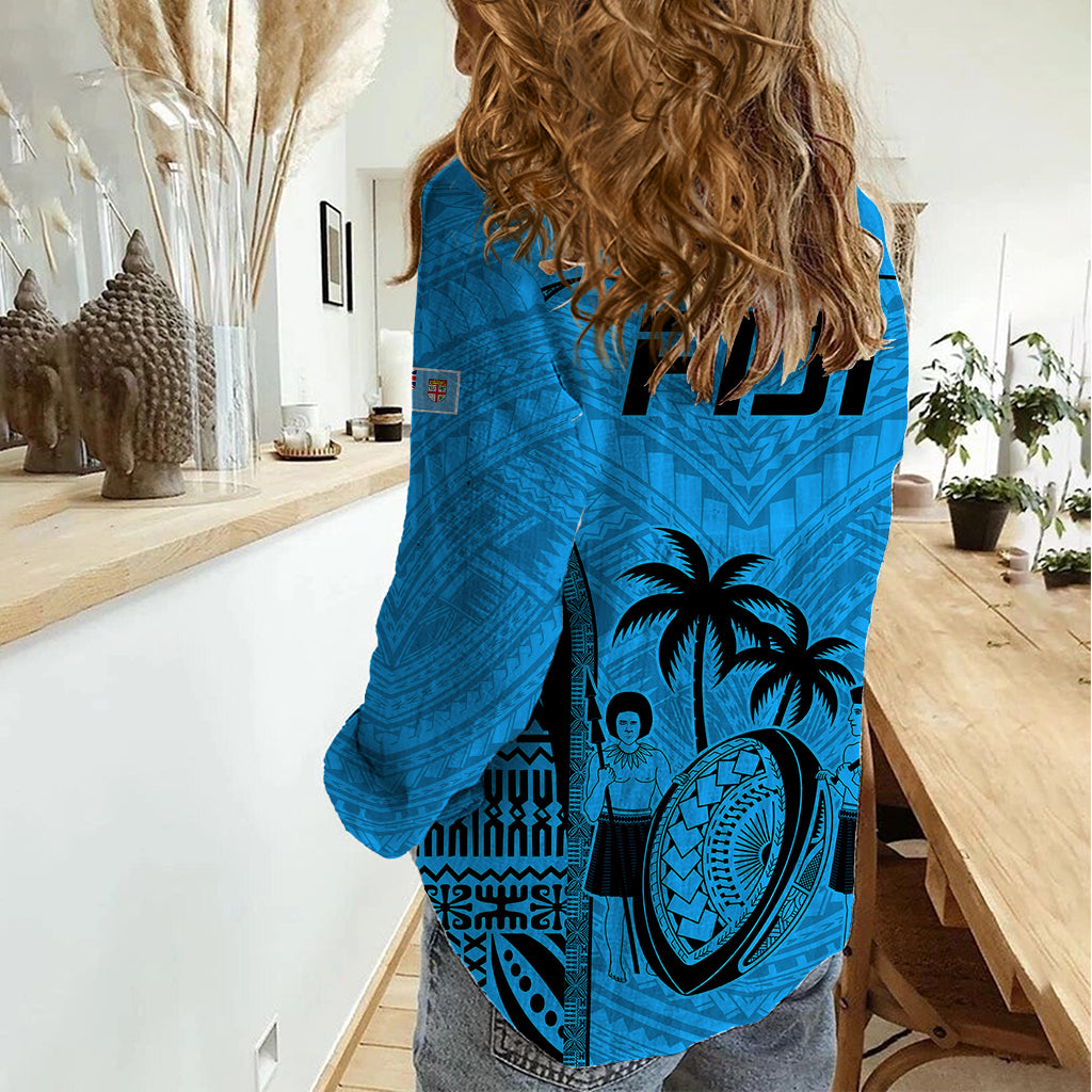 Fiji Rugby Women Casual Shirt Go Champions World Cup 2023 Tapa Unique Blue Vibe - Vibe Hoodie Shop