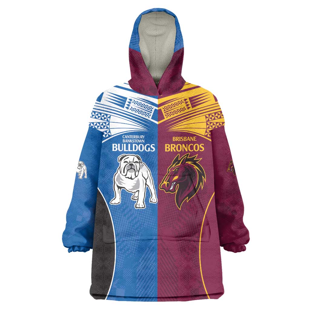 Custom Broncos-Bulldogs Wearable Blanket Hoodie NRL Tribal Half Style - Vibe Hoodie Shop