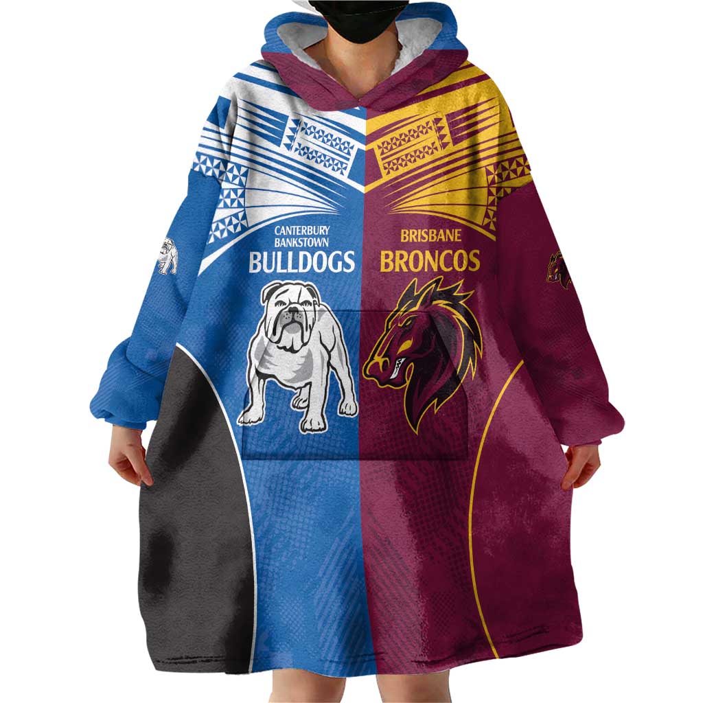 Custom Broncos-Bulldogs Wearable Blanket Hoodie NRL Tribal Half Style - Vibe Hoodie Shop