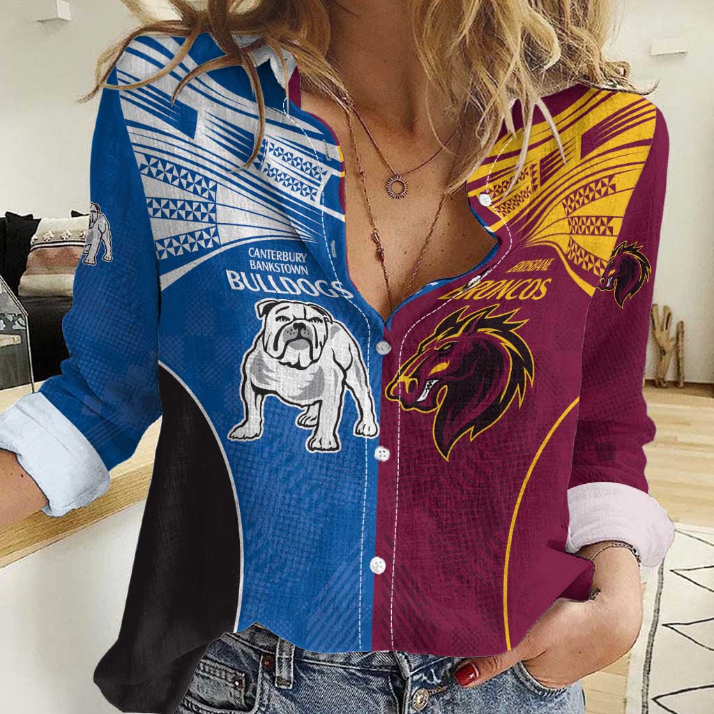 Custom Broncos-Bulldogs Women Casual Shirt NRL Tribal Half Style - Vibe Hoodie Shop