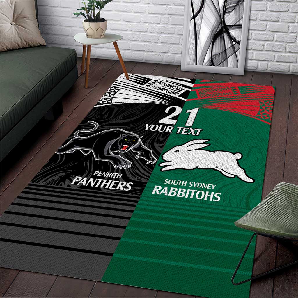 Custom Rabbitohs-Panthers Area Rug NRL Tribal Half Style - Vibe Hoodie Shop