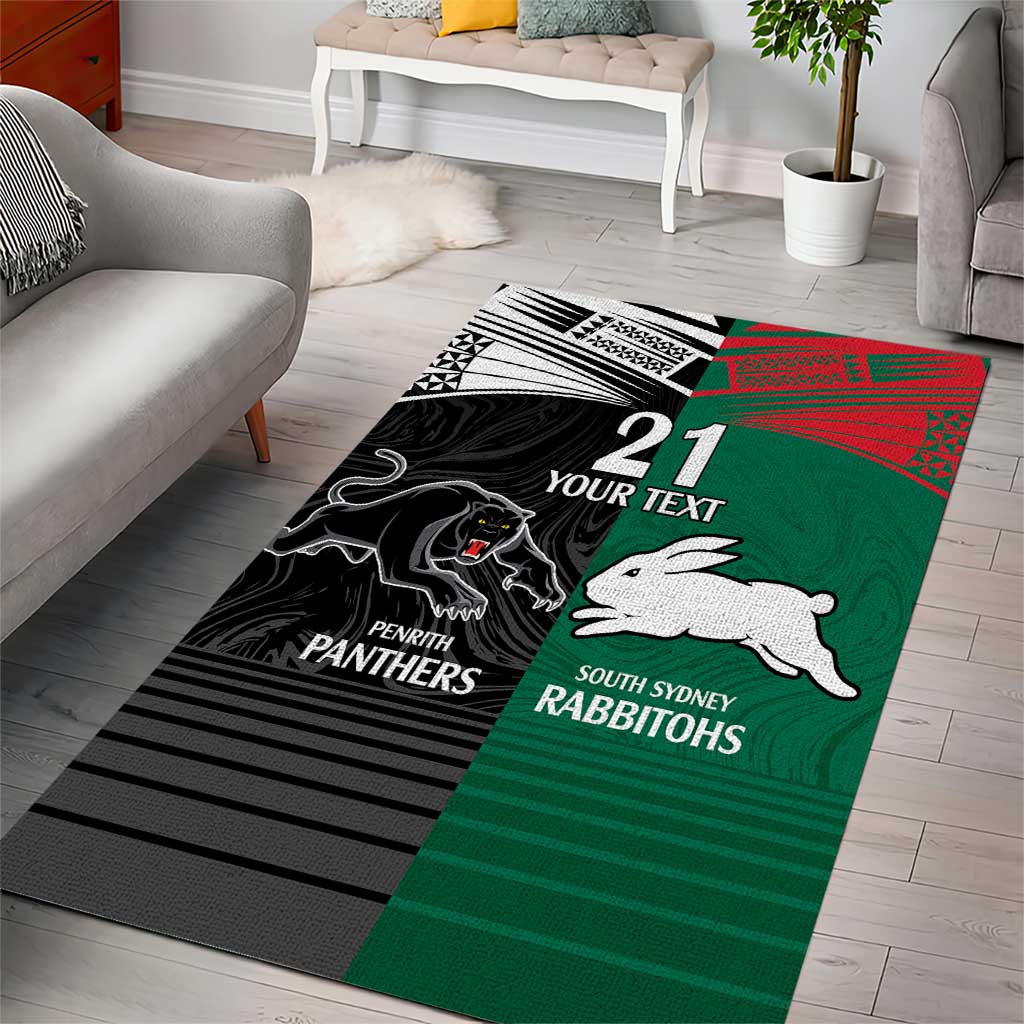 Custom Rabbitohs-Panthers Area Rug NRL Tribal Half Style - Vibe Hoodie Shop