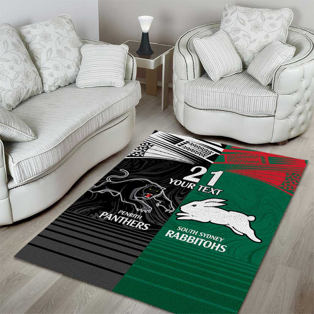 Custom Rabbitohs-Panthers Area Rug NRL Tribal Half Style - Vibe Hoodie Shop