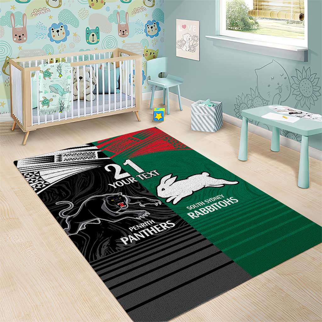 Custom Rabbitohs-Panthers Area Rug NRL Tribal Half Style - Vibe Hoodie Shop