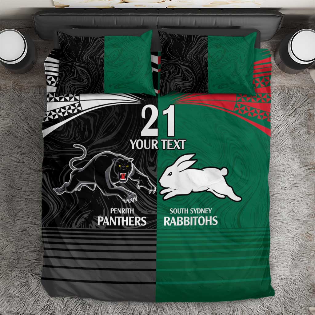 Custom Rabbitohs-Panthers Bedding Set NRL Tribal Half Style - Vibe Hoodie Shop