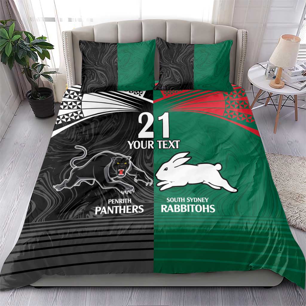 Custom Rabbitohs-Panthers Bedding Set NRL Tribal Half Style - Vibe Hoodie Shop