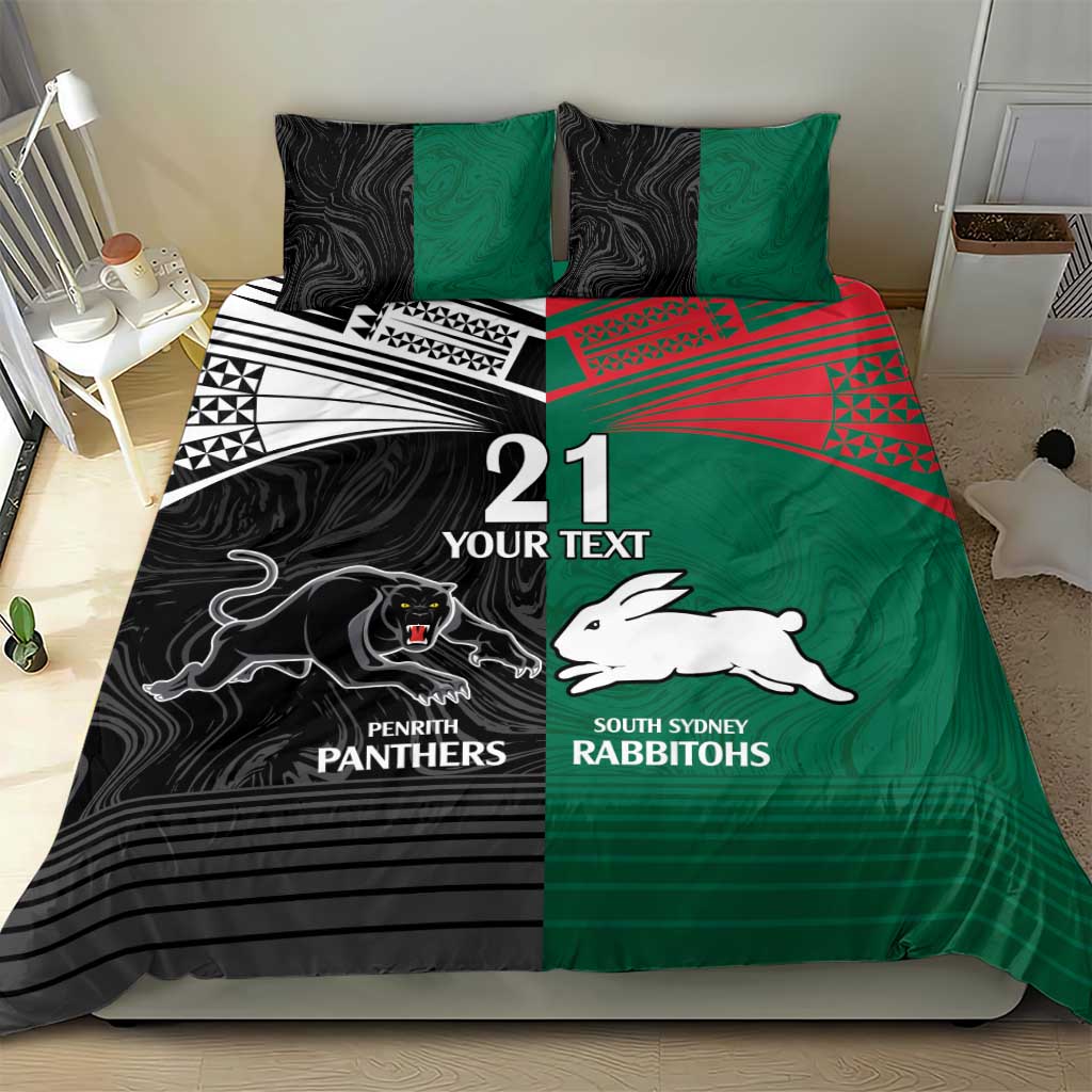 Custom Rabbitohs-Panthers Bedding Set NRL Tribal Half Style - Vibe Hoodie Shop