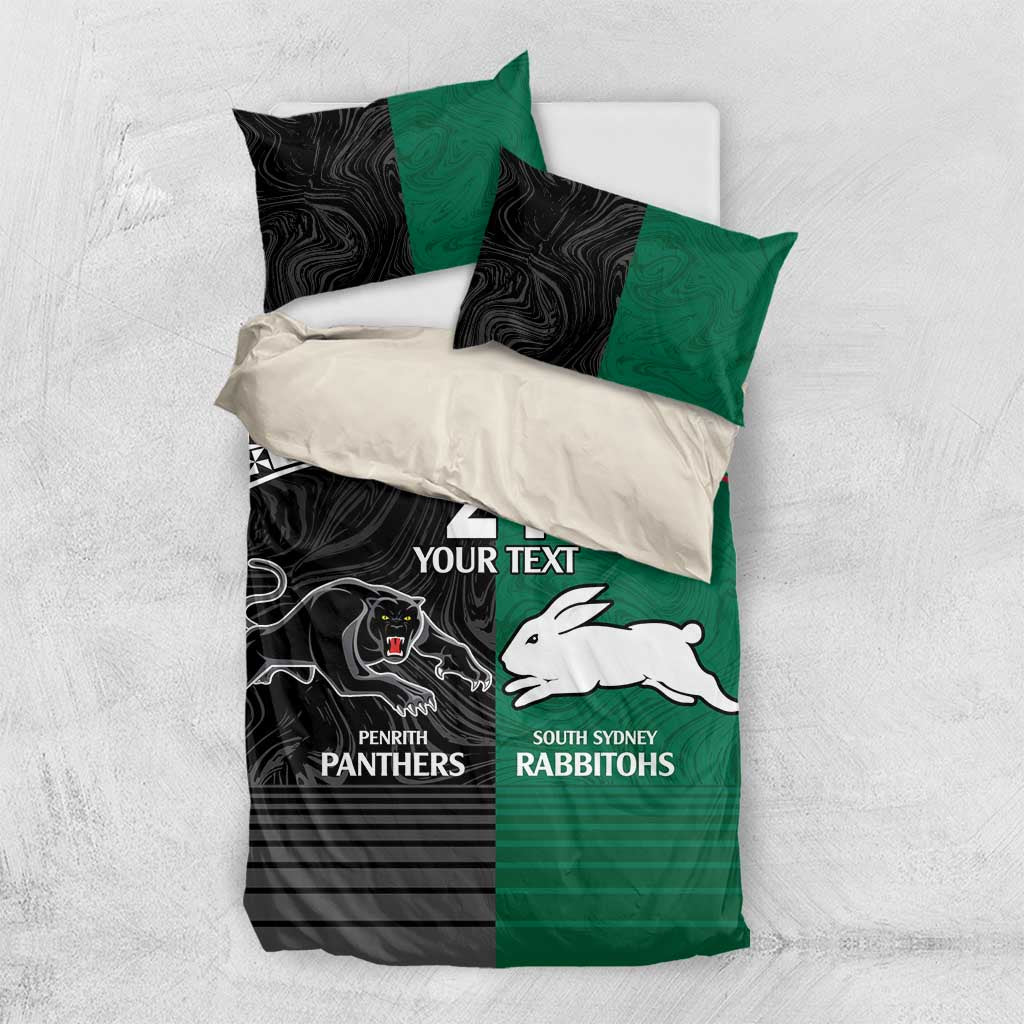 Custom Rabbitohs-Panthers Bedding Set NRL Tribal Half Style - Vibe Hoodie Shop