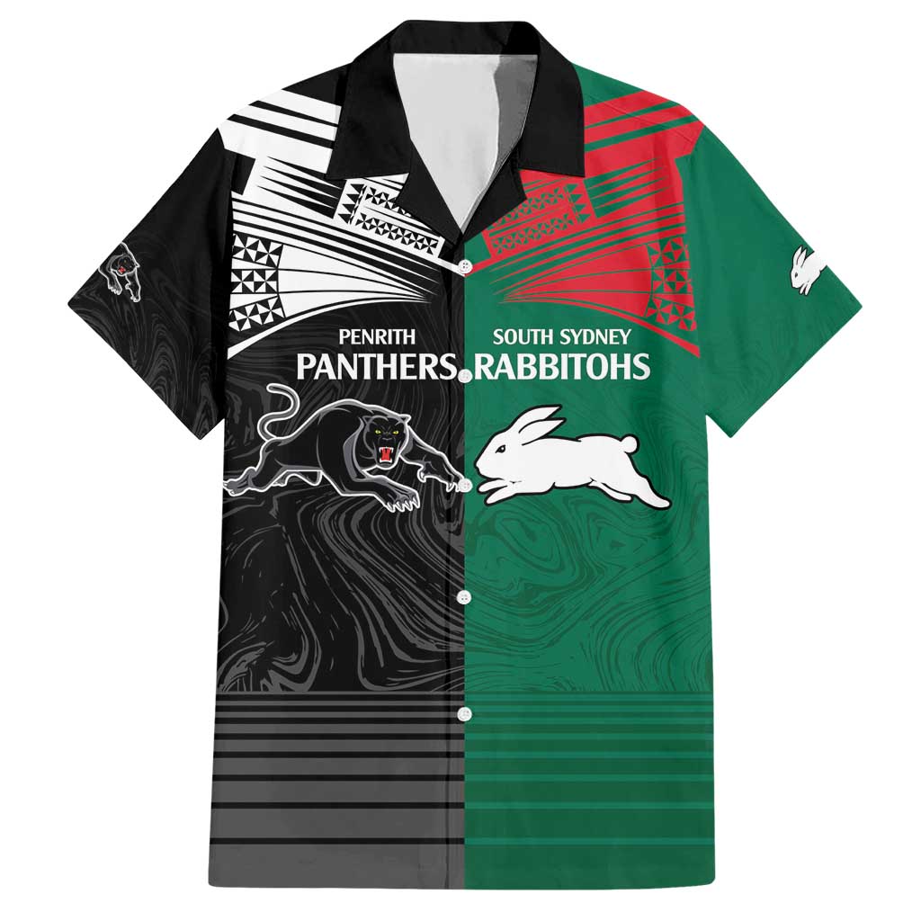 Custom Rabbitohs-Panthers Hawaiian Shirt NRL Tribal Half Style - Vibe Hoodie Shop