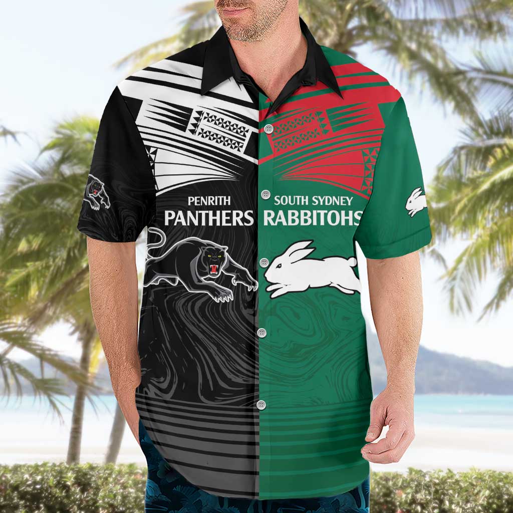 Custom Rabbitohs-Panthers Hawaiian Shirt NRL Tribal Half Style - Vibe Hoodie Shop